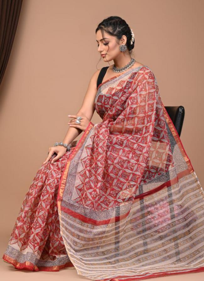 Cotton Red  Digital Printed Saree